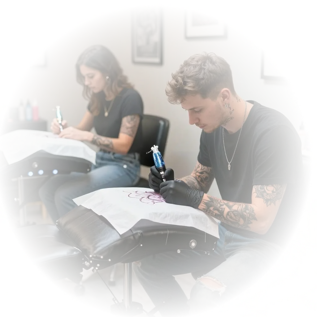 Artiste tatoueur concentration précision