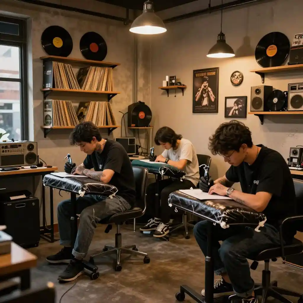 Tatouage et article : Musique en studio de tatouage : effet sur la douleur et ambiance