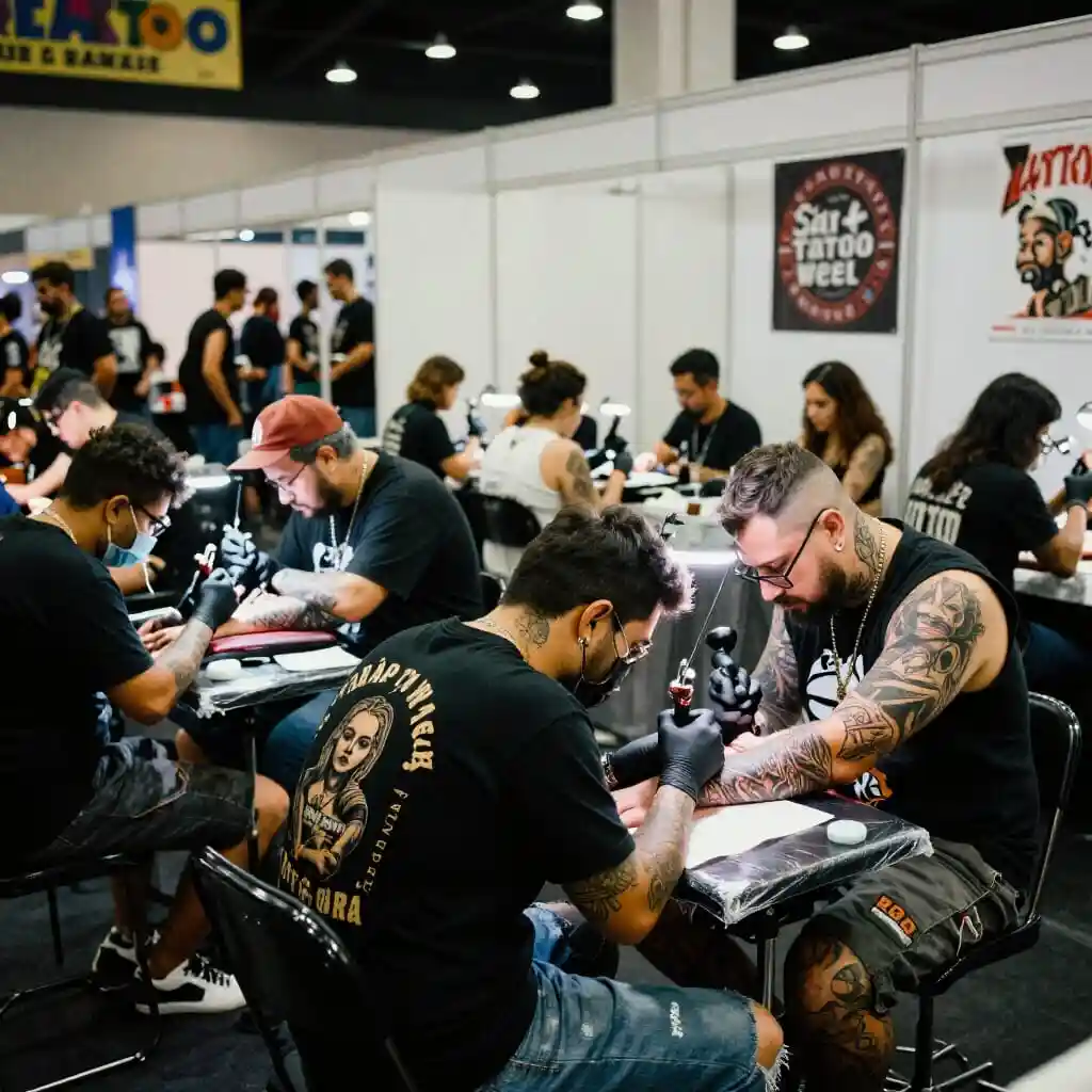 Tatoueurs participant à la Tattoo Week São Paulo au Brésil